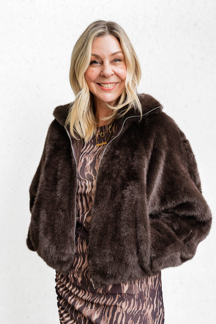 Faux Fur Bomber - Chocolate - Mabel and Woods