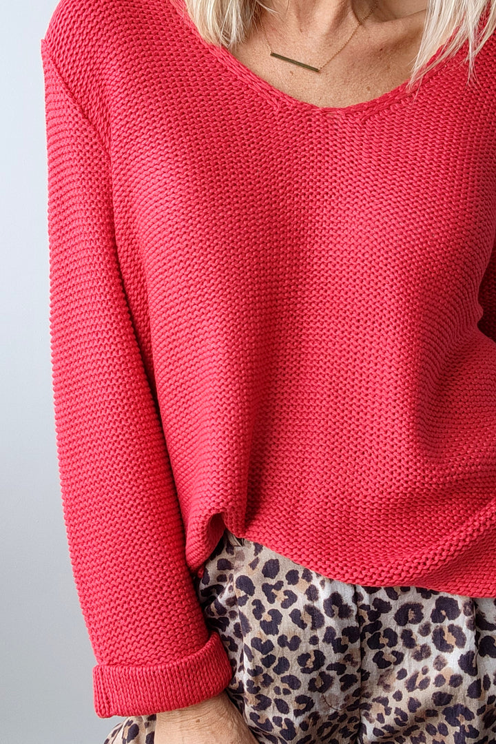Roll Sleeve Knit - Red