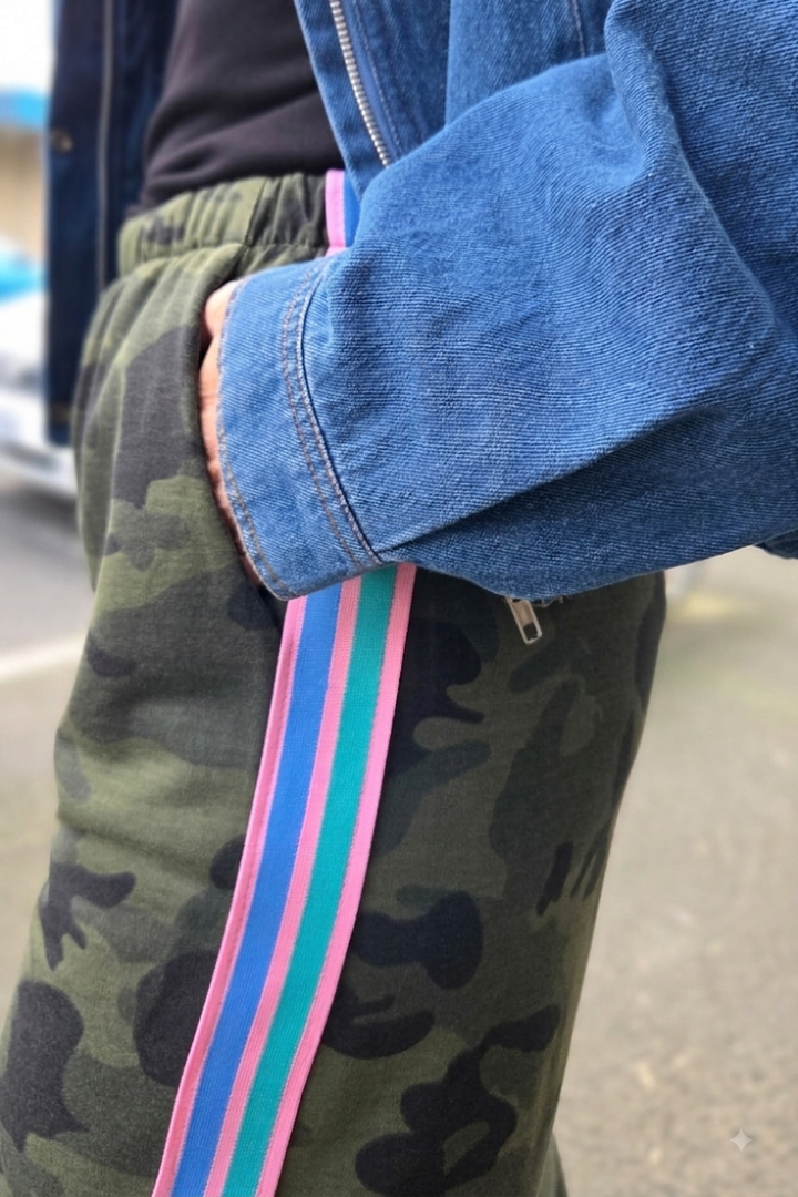 Camo Print Side Stripe Pants