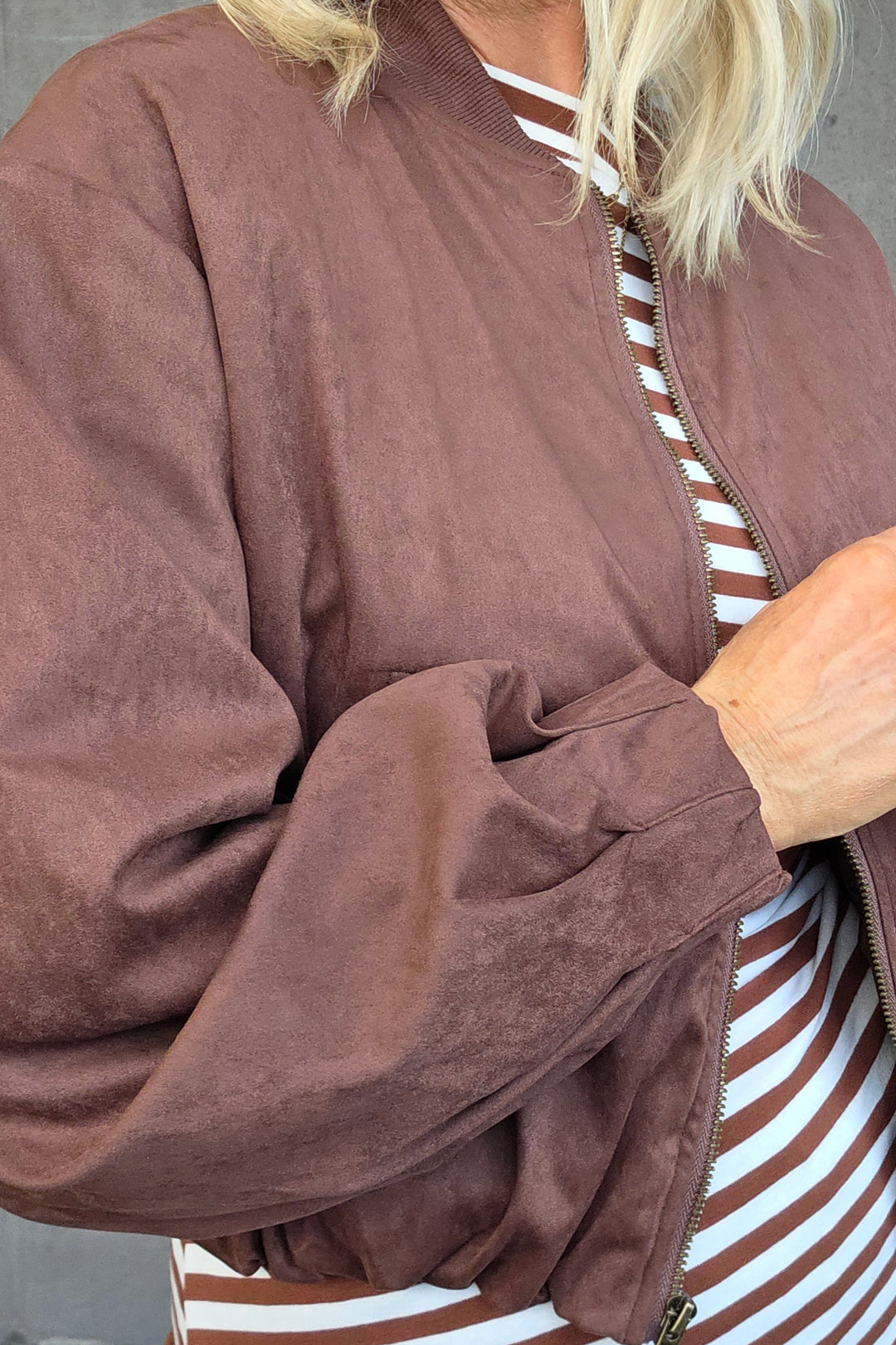 Crop Suede Bomber - Chocolate - Mabel and Woods