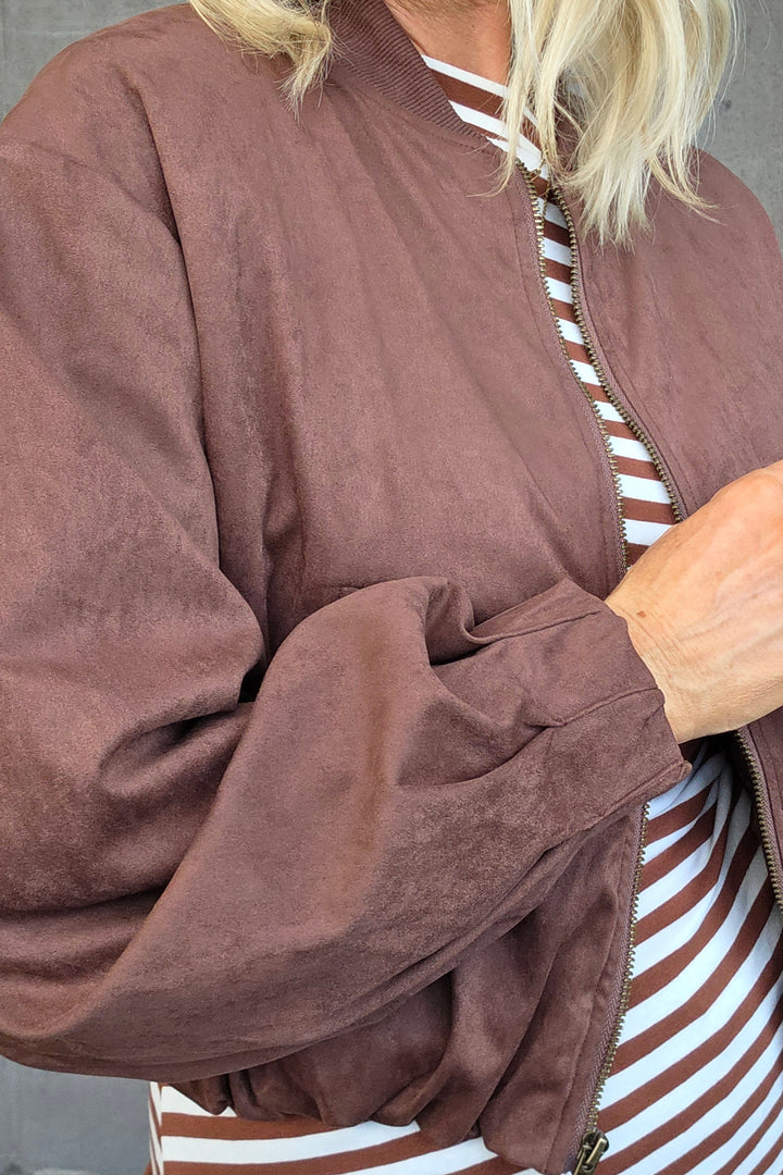 Crop Suede Bomber - Chocolate - Mabel and Woods