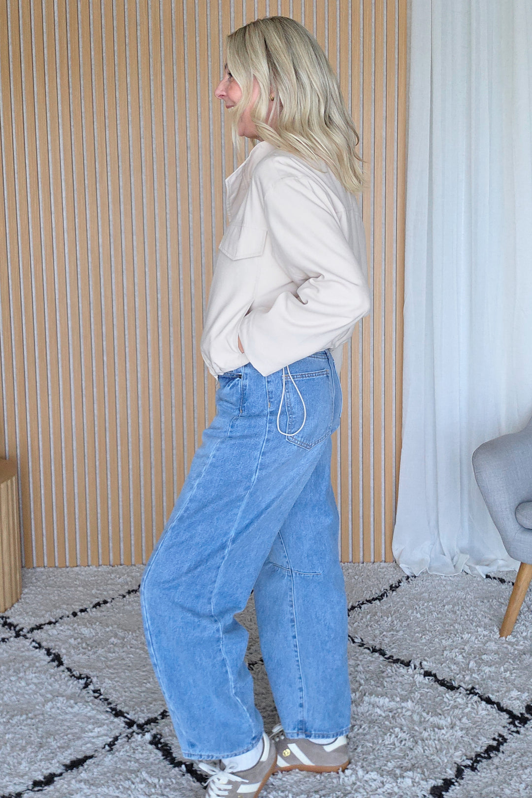 Funnel Neck Light Jacket - Stone - Mabel and Woods