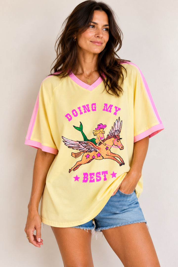 Doing My Best V Neck Tee - Yellow