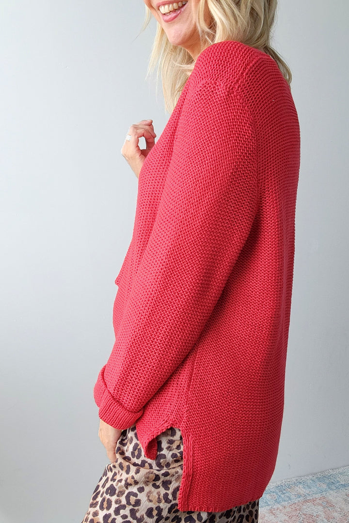 Roll Sleeve Knit - Red