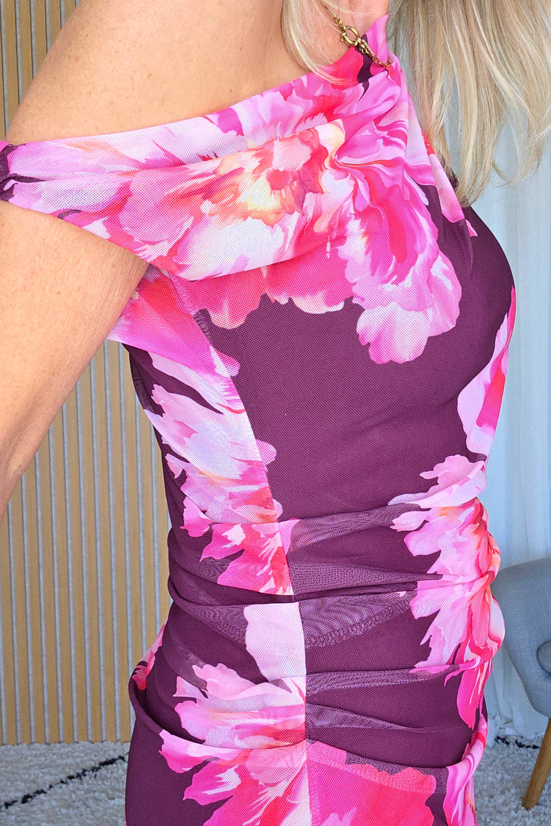 Peony One-Shoulder Mesh Dress