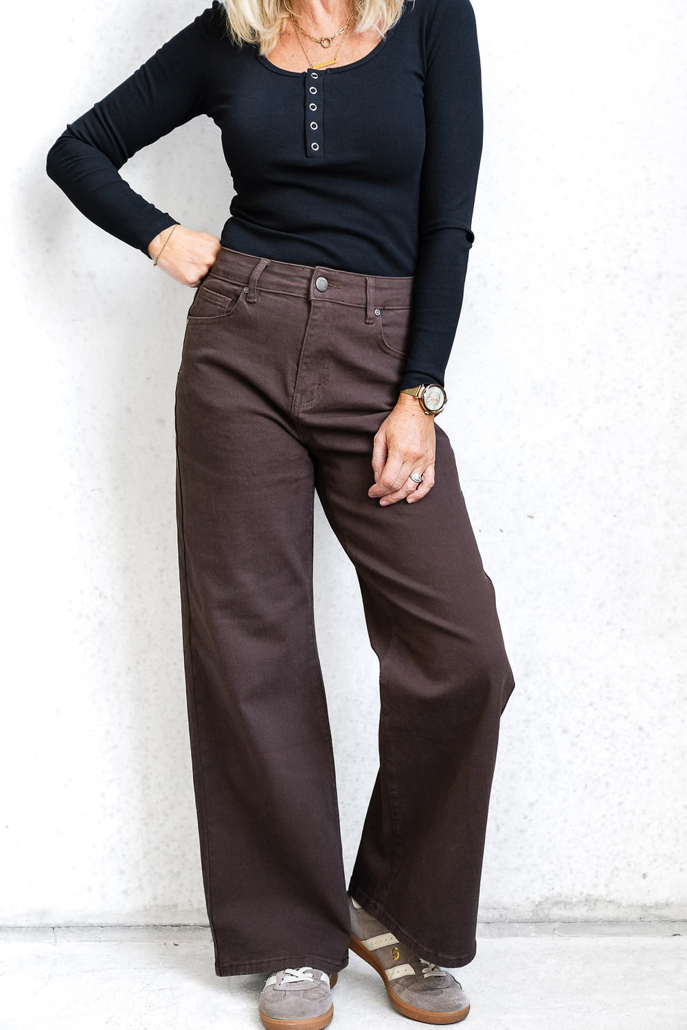 Camille Wide Leg Jean - Chocolate - Mabel and Woods
