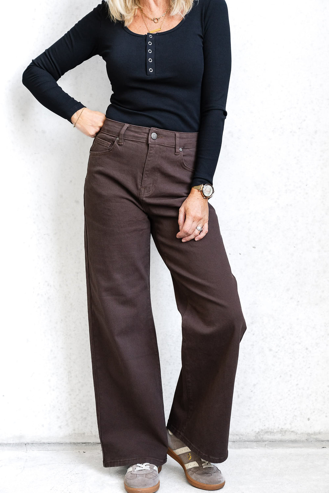 Camille Wide Leg Jean - Chocolate - Mabel and Woods