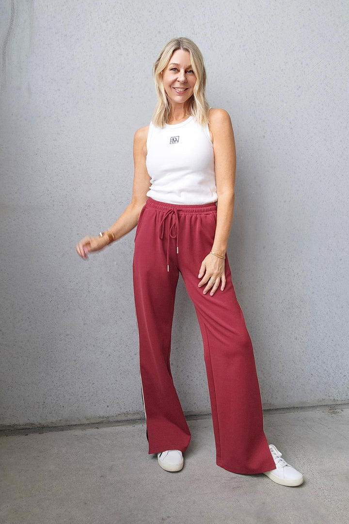 Maddox Pant - Wine/Black/Cream