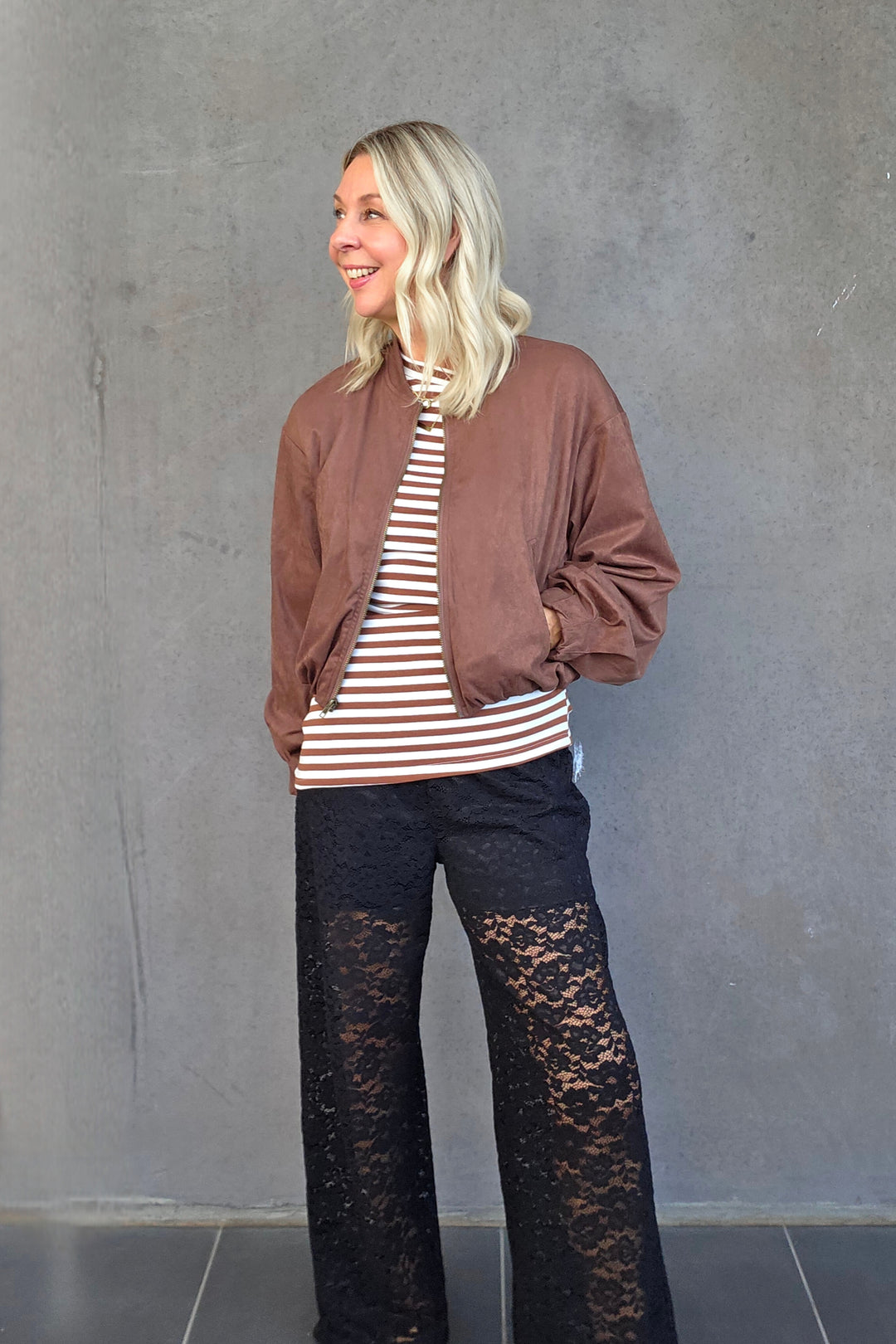 Crop Suede Bomber - Chocolate - Mabel and Woods