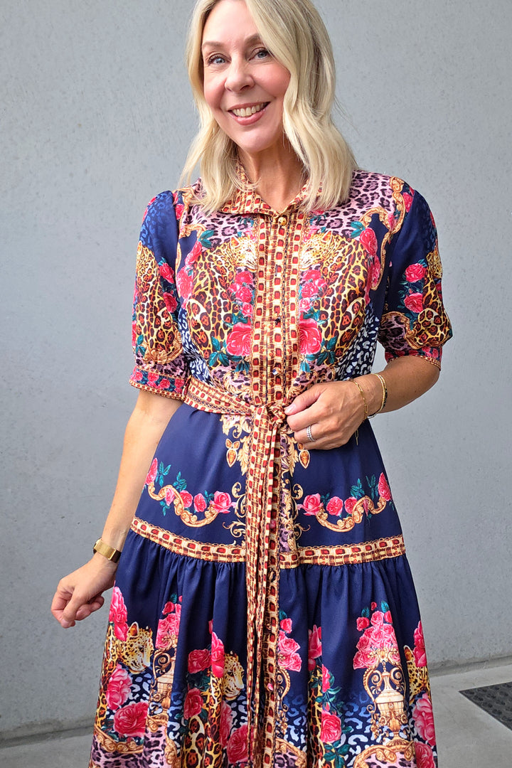 Wild Leopard Short Dress - Navy