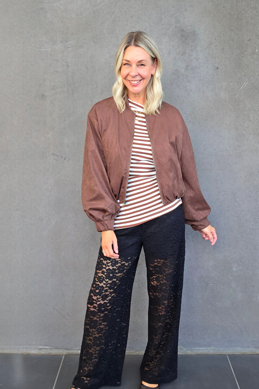 Crop Suede Bomber - Chocolate - Mabel and Woods