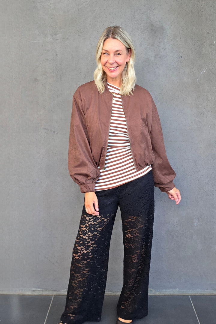 Crop Suede Bomber - Chocolate - Mabel and Woods