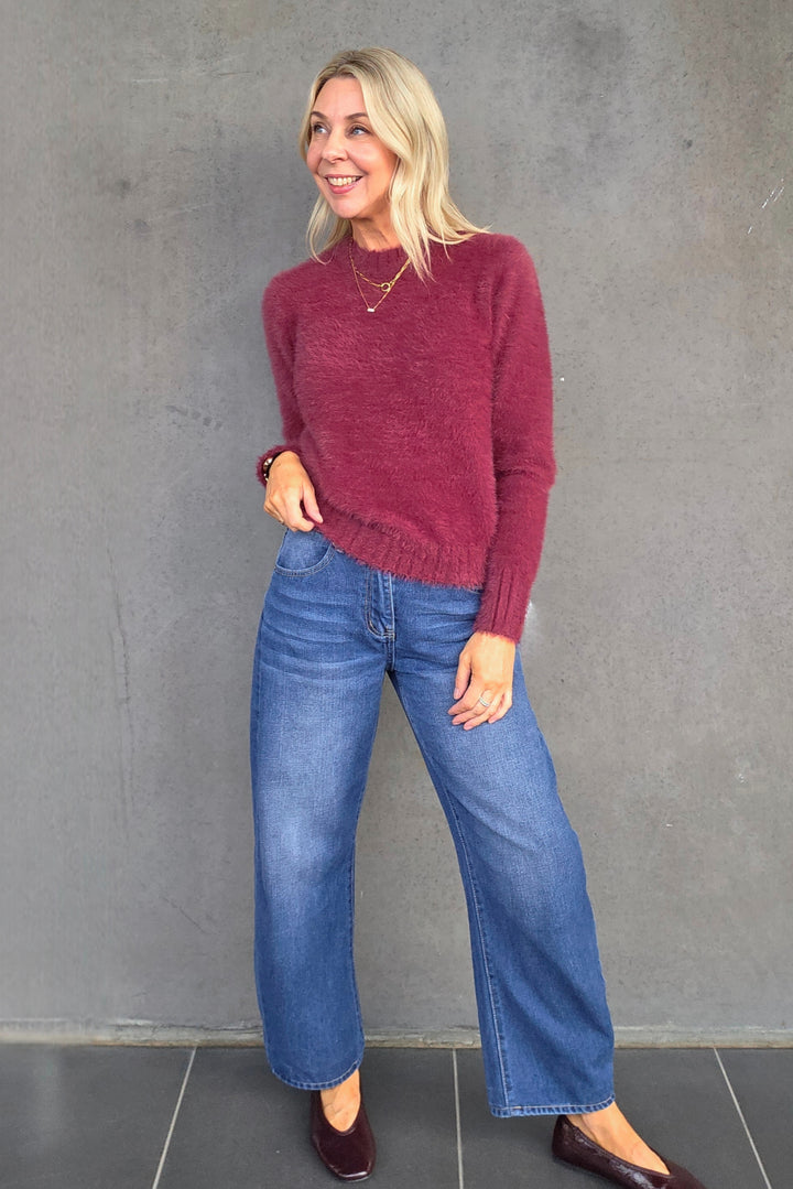 Fluffy Crop Knit - Wine - Mabel and Woods