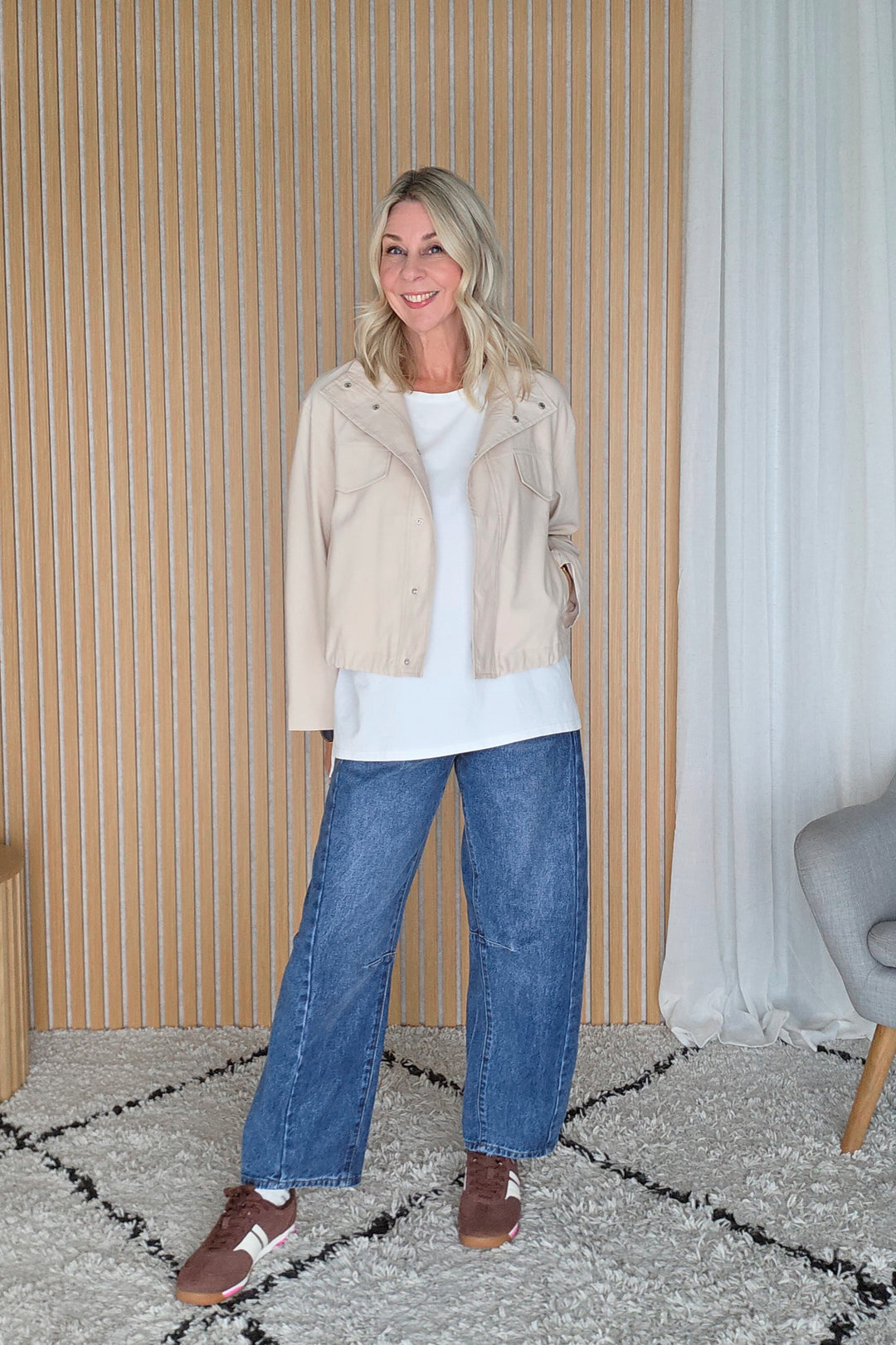 Funnel Neck Light Jacket - Stone - Mabel and Woods