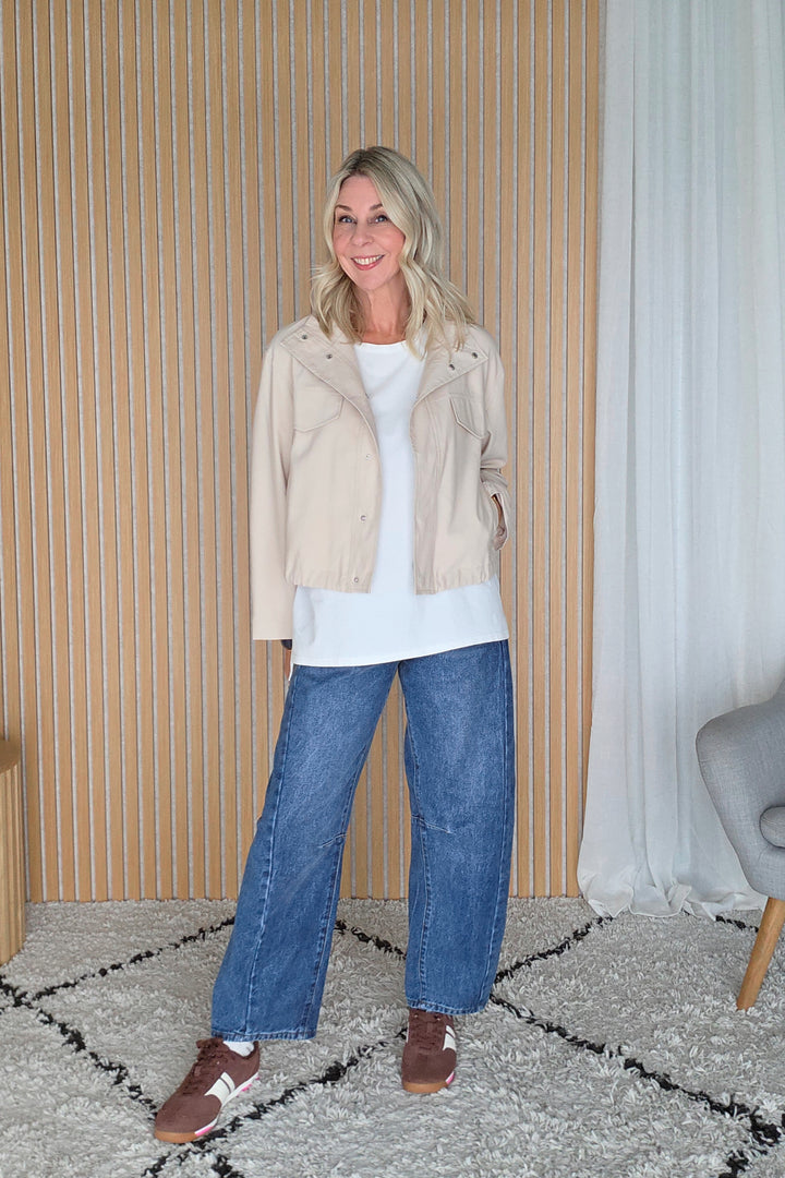 Funnel Neck Light Jacket - Stone - Mabel and Woods