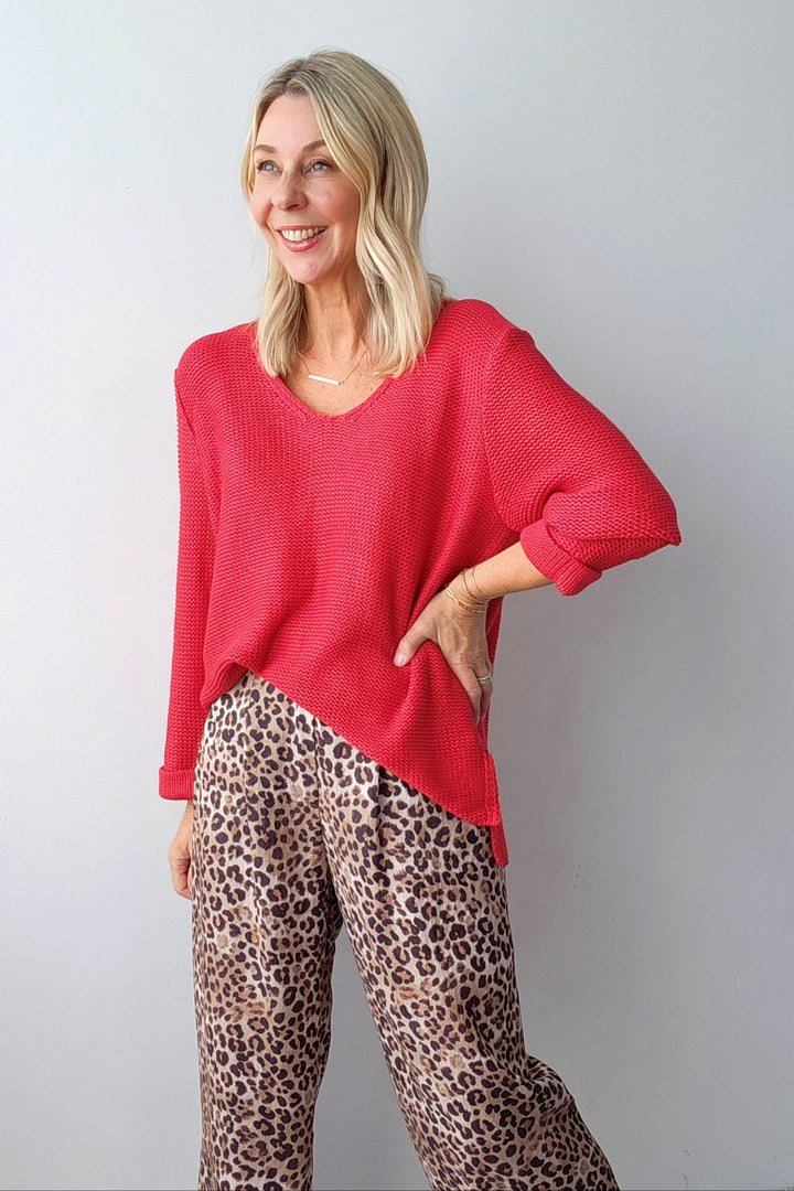 Roll Sleeve Knit - Red