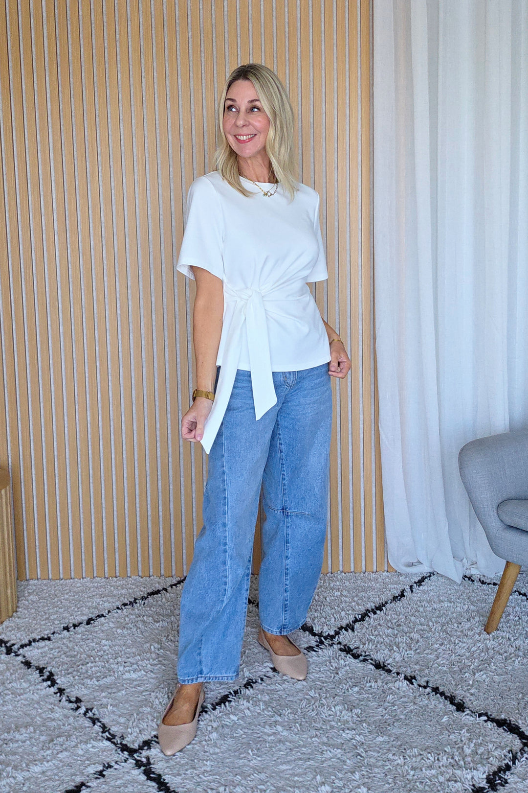 Tie Front Peplum Top - Ivory