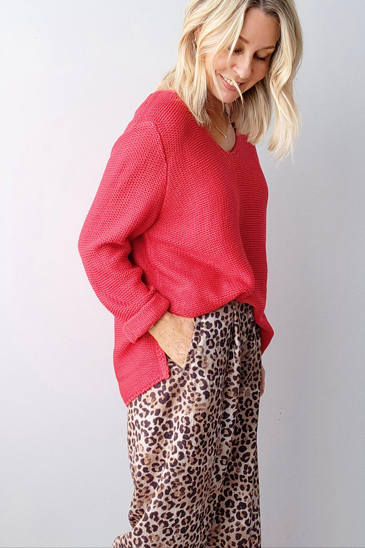 Roll Sleeve Knit - Red