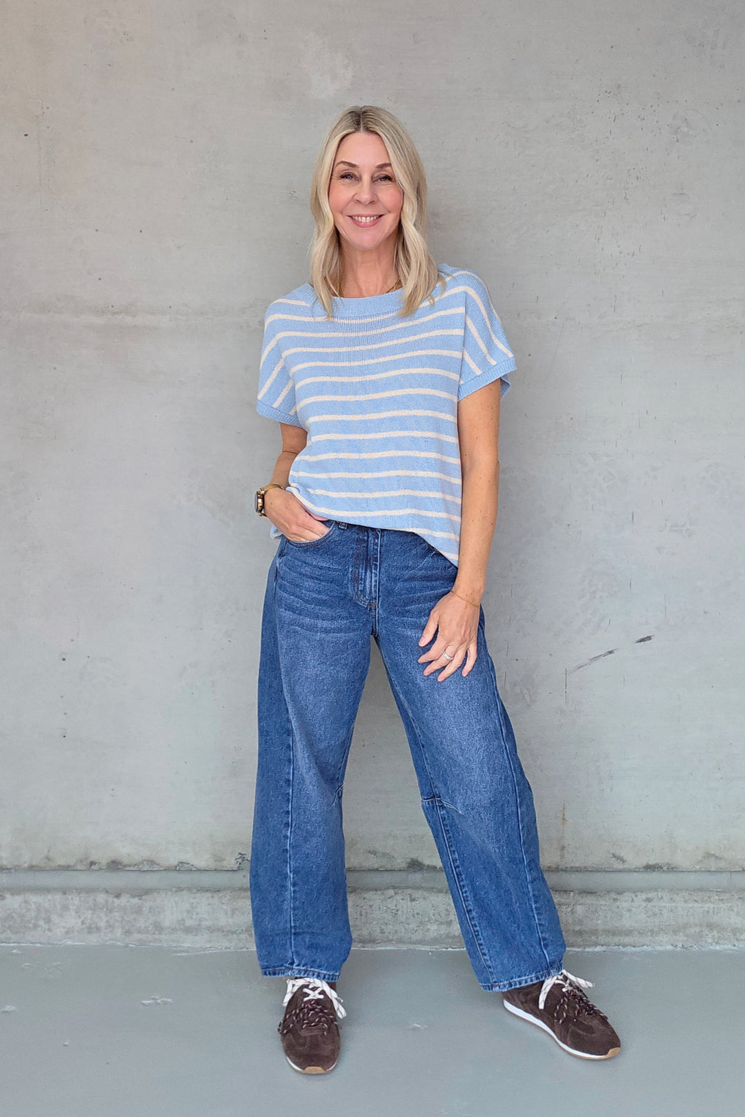Henley Knitted Top - Blue Stripe