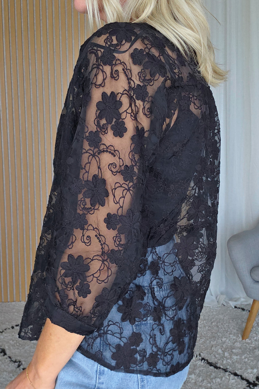 Embroidered Lace Top - Black