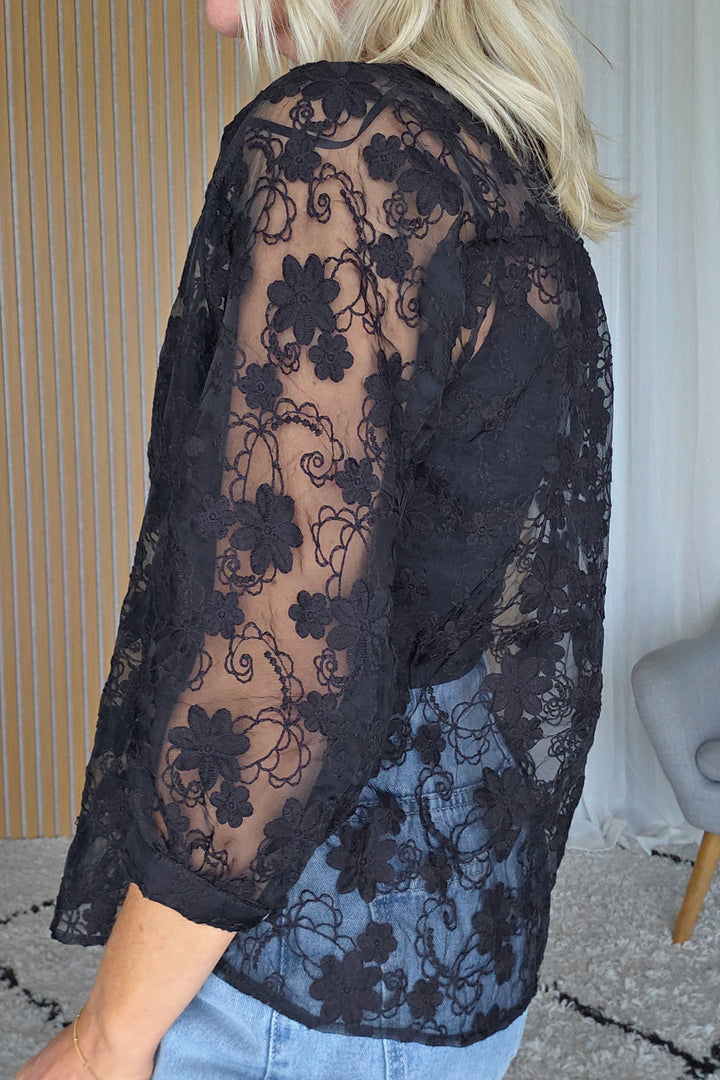 Embroidered Lace Top - Black