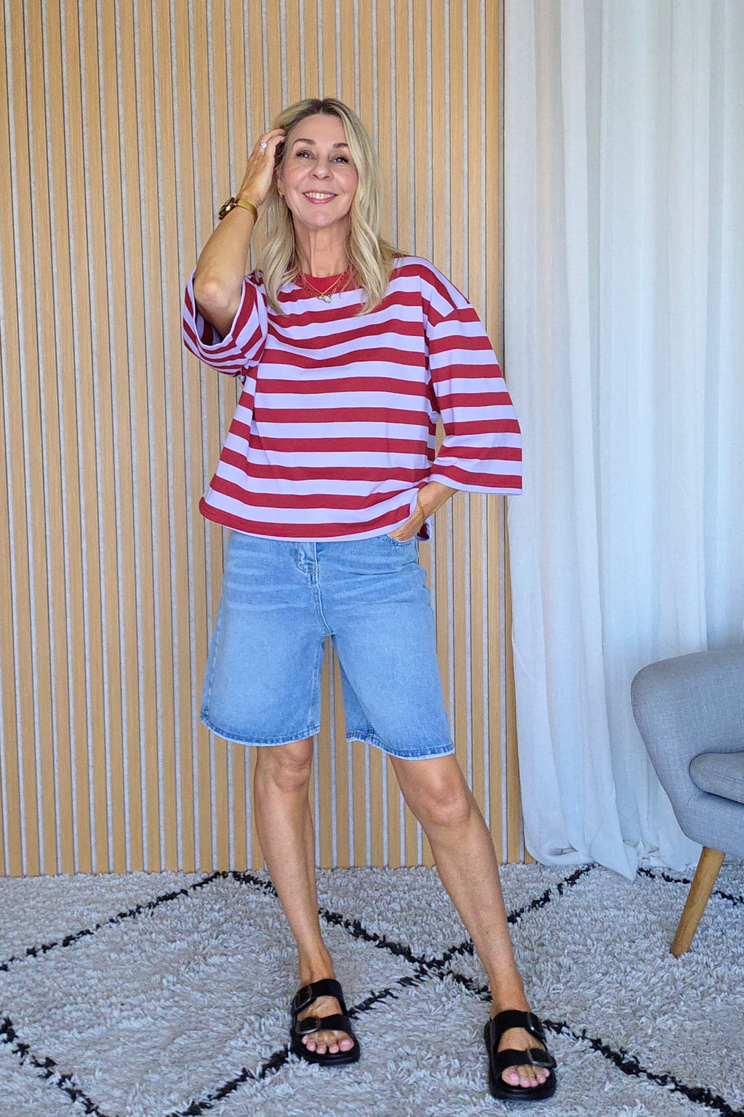 Lance Stripe Top - Lilac/Burgandy