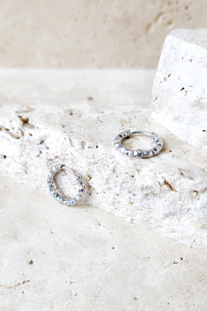 Embossed Hoop Sleeper Earring - Silver