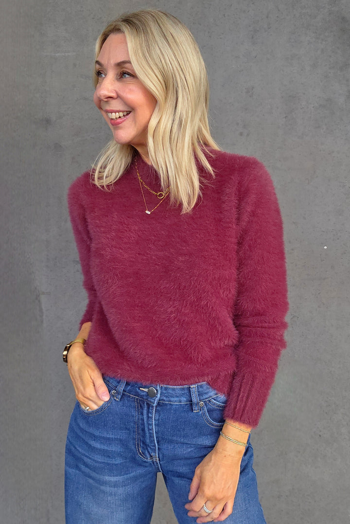 Fluffy Crop Knit - Wine - Mabel and Woods