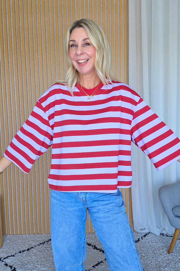 Lance Stripe Top - Lilac/Burgandy