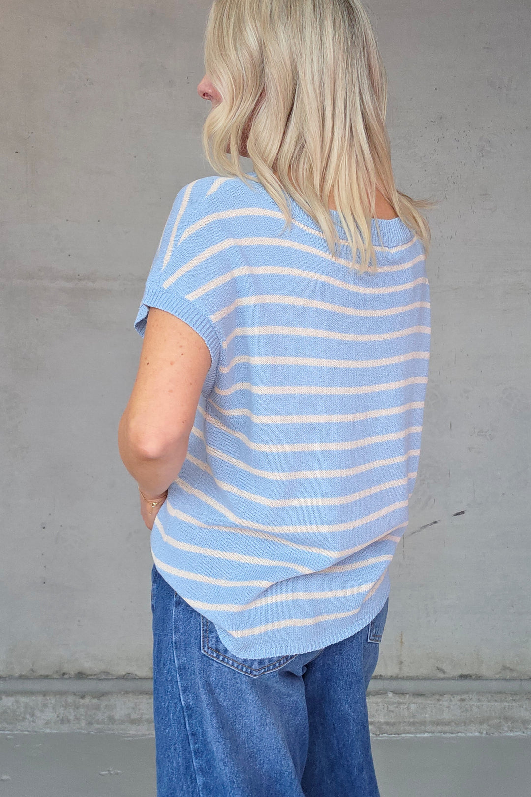 Henley Knitted Top - Blue Stripe