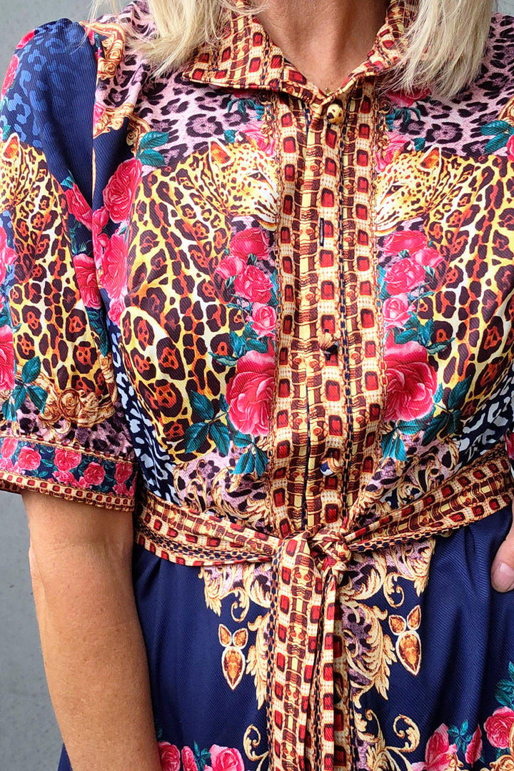 Wild Leopard Short Dress - Navy