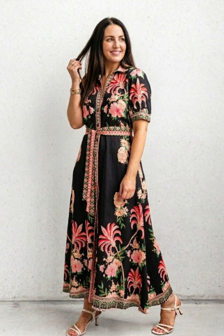 The Palms Midi Dress - Black - Mabel and Woods