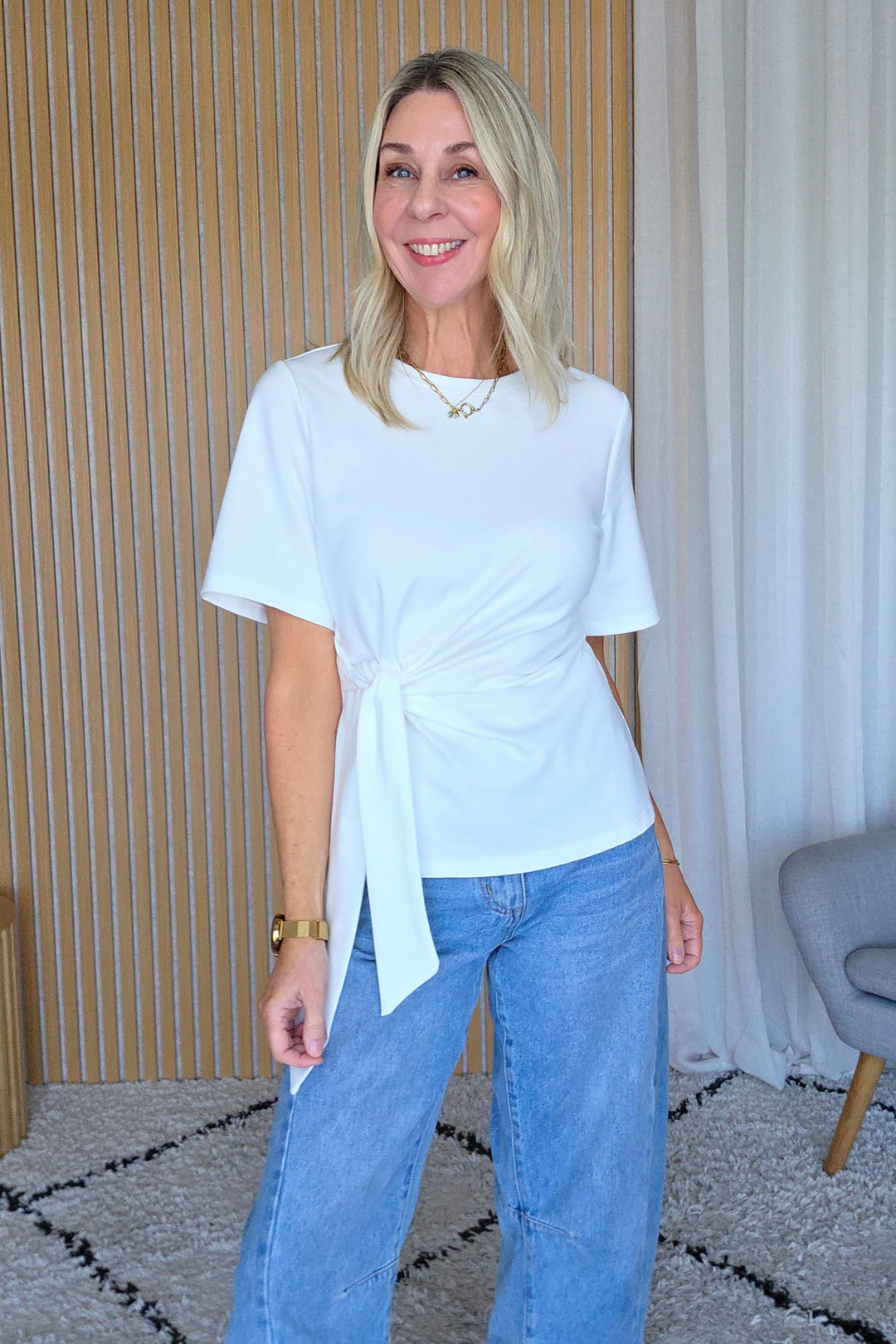 Tie Front Peplum Top - Ivory