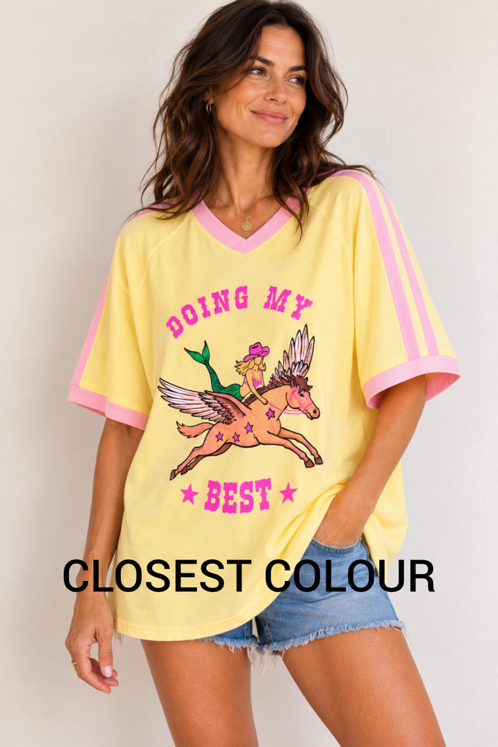 Doing My Best V Neck Tee - Yellow