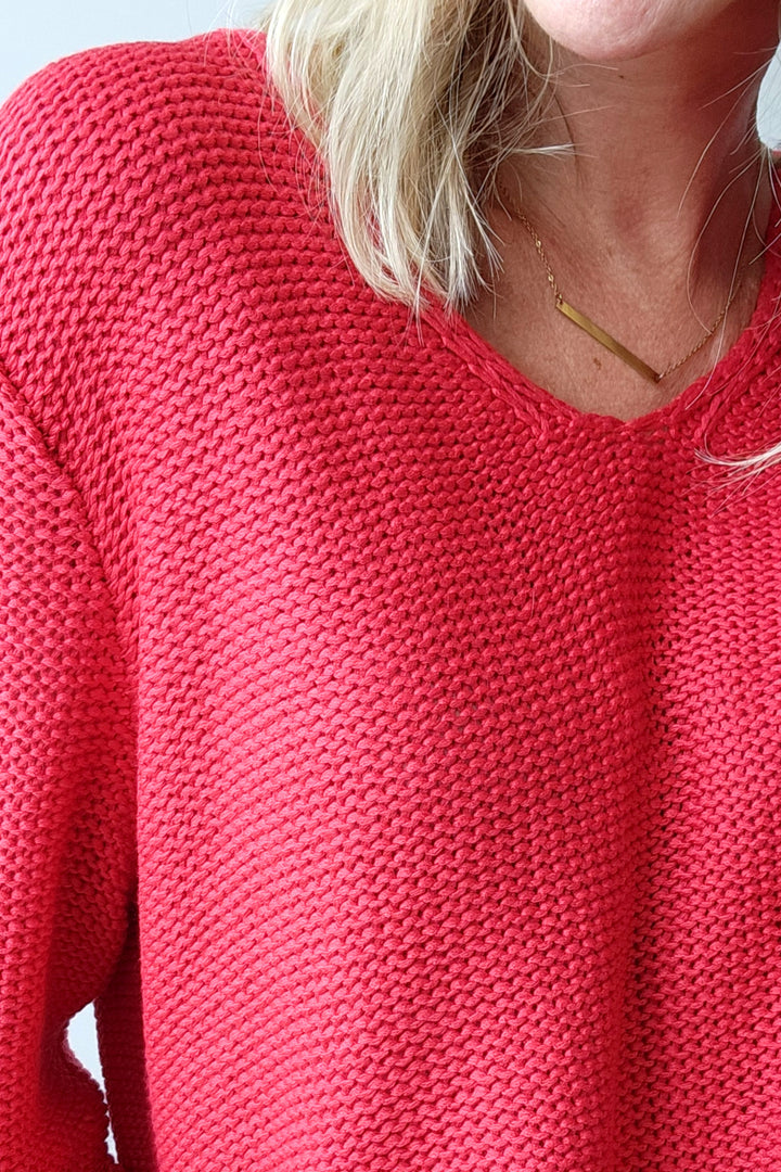 Roll Sleeve Knit - Red
