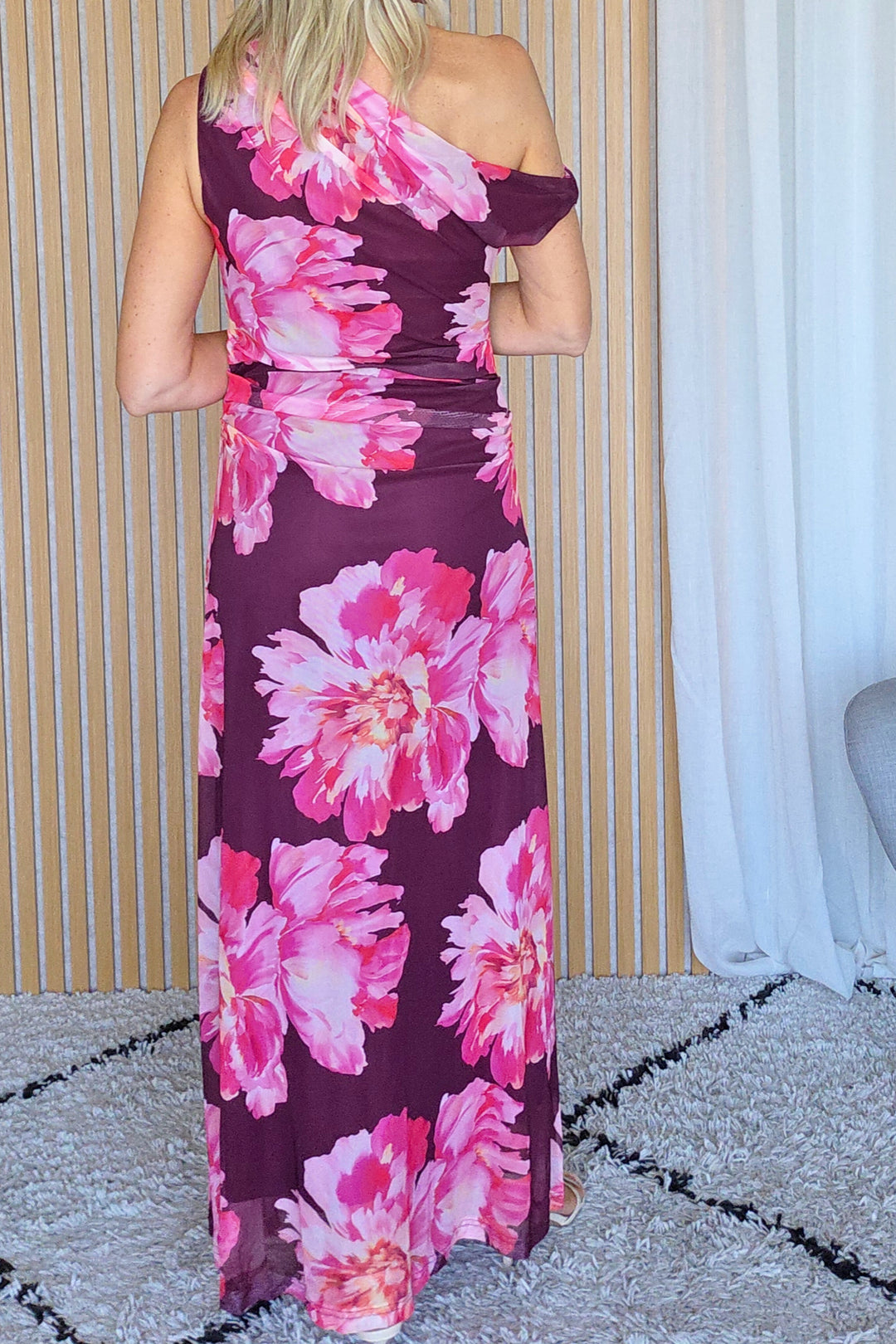 Peony One-Shoulder Mesh Dress