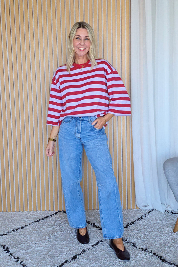 Lance Stripe Top - Lilac/Burgandy