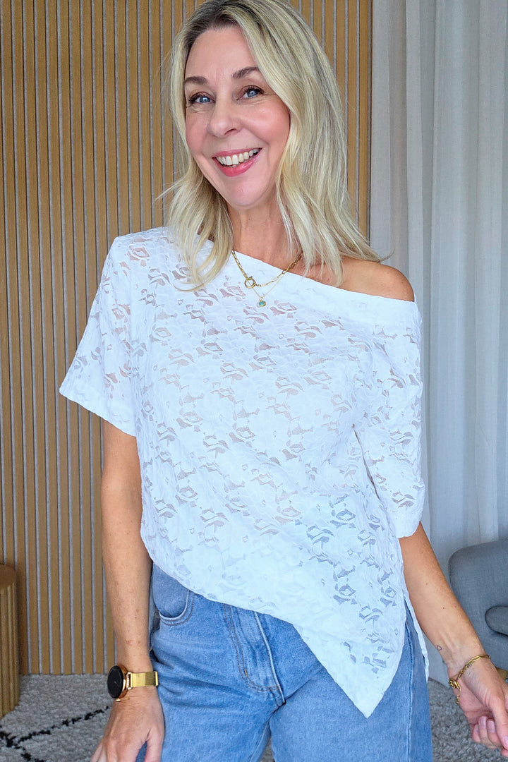 Lace Wide Neck Tee - Ivory