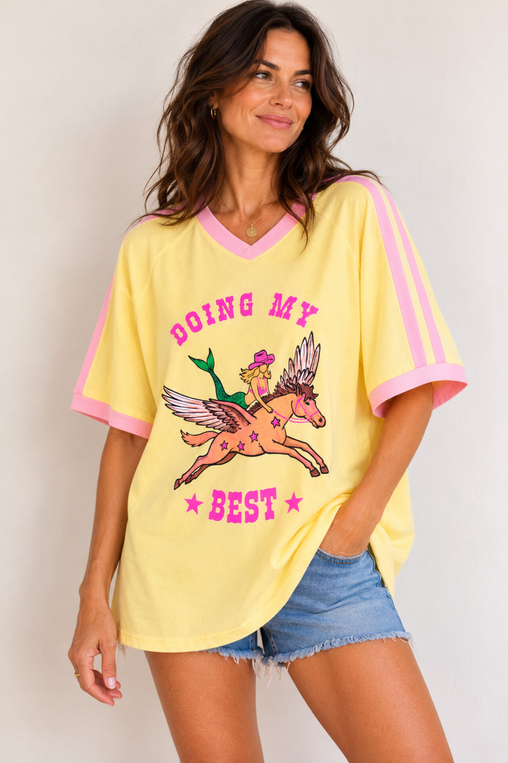 Doing My Best V Neck Tee - Yellow