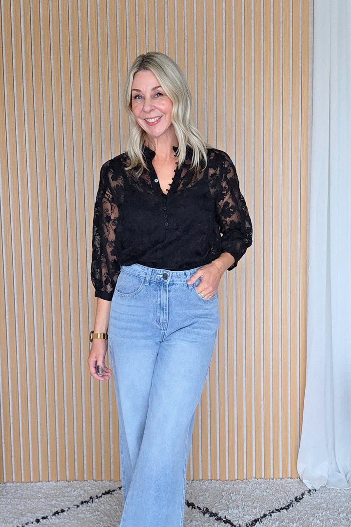 Embroidered Lace Top - Black