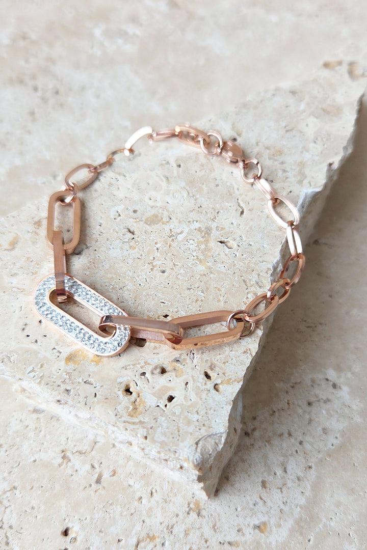 Rose Gold Stone Link Bracelet
