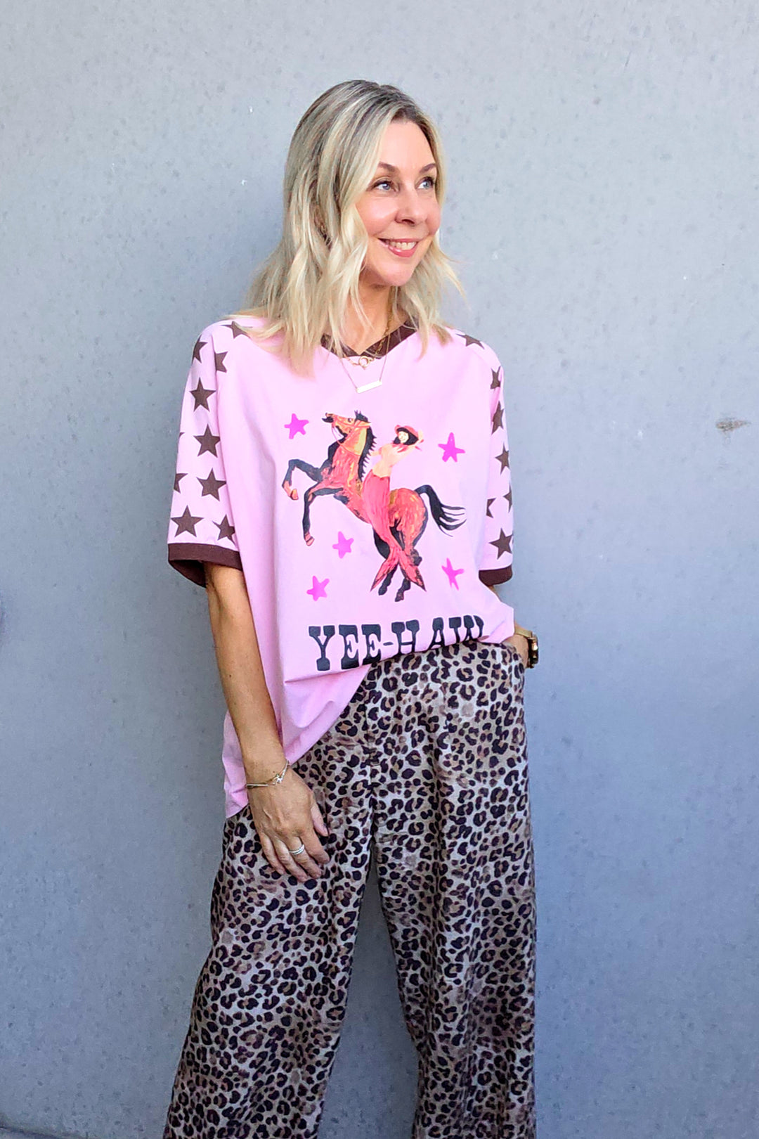 Yee Haw V-Neck Tee - Pink - Mabel and Woods