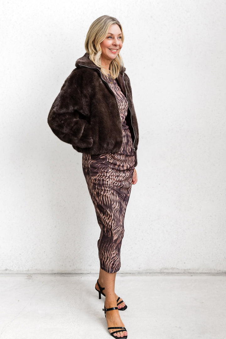 Faux Fur Bomber - Chocolate - Mabel and Woods