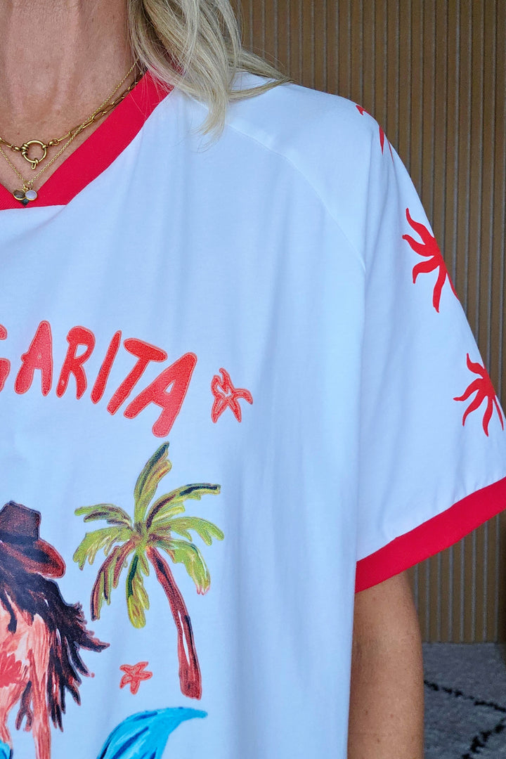 Margarita Cowgirl V-Neck Tee - White