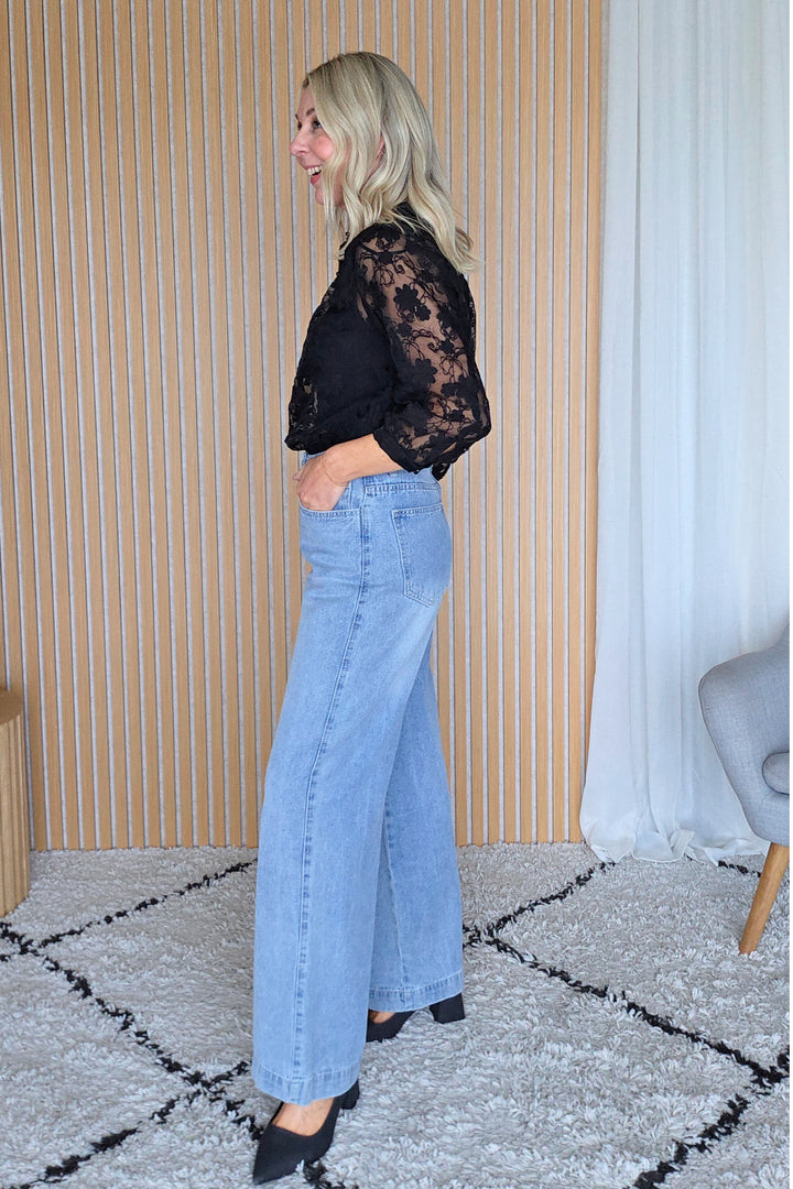 Embroidered Lace Top - Black