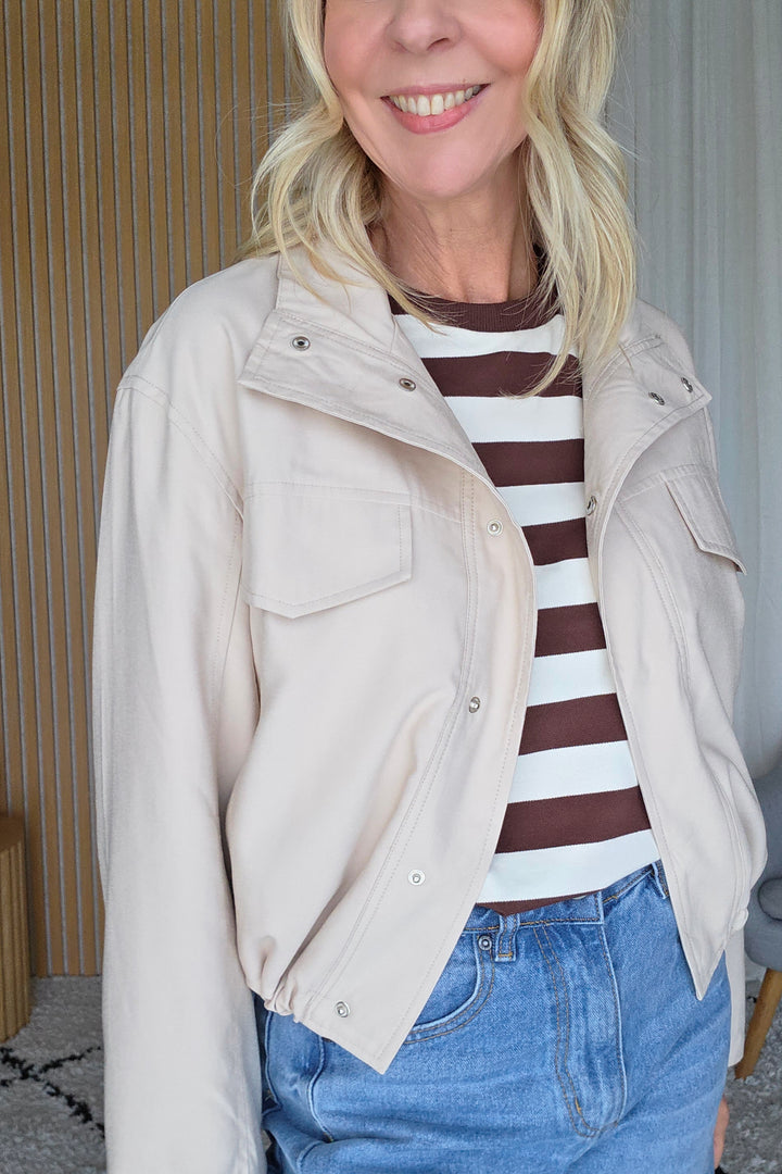 Funnel Neck Light Jacket - Stone - Mabel and Woods