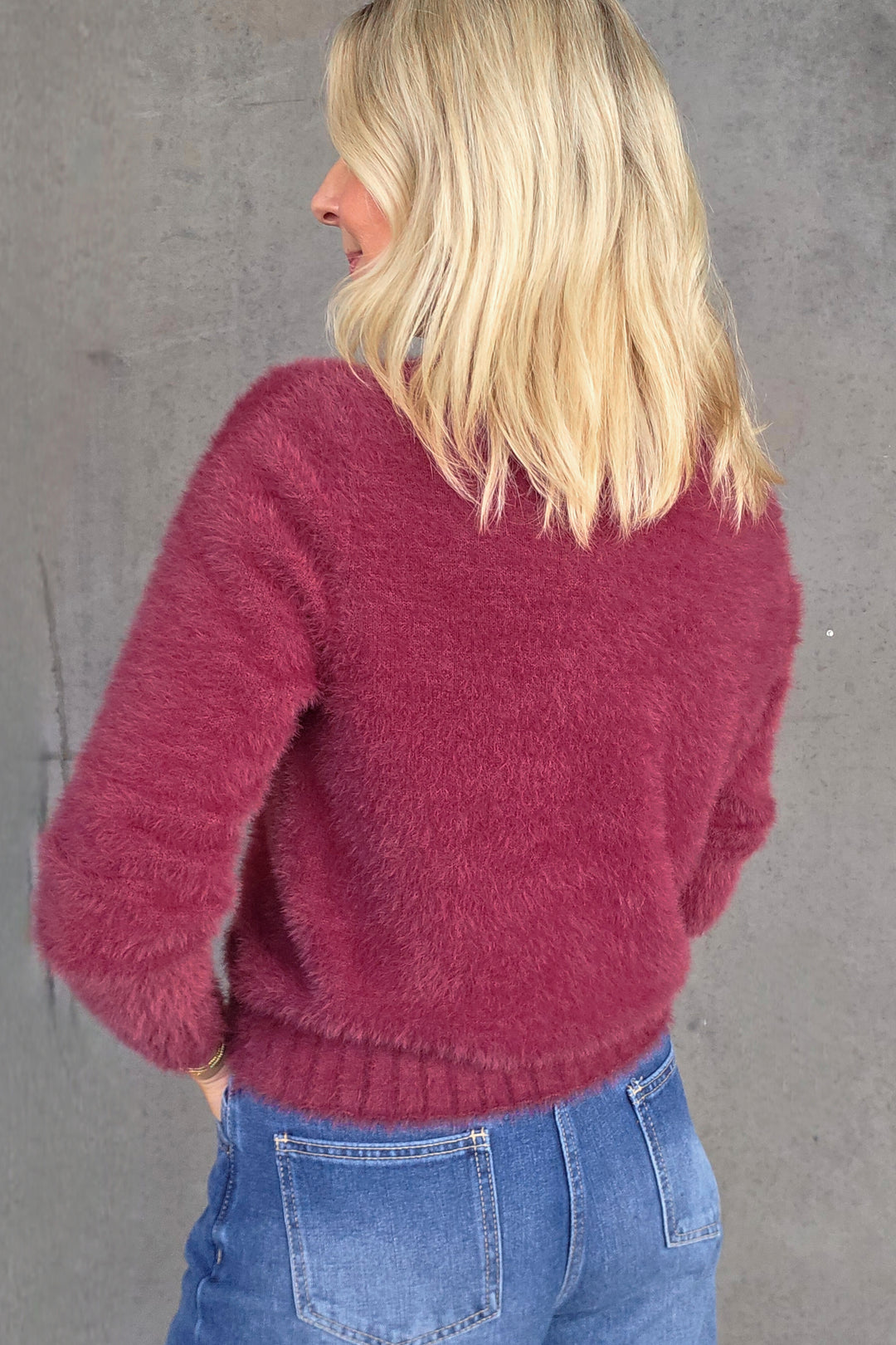 Fluffy Crop Knit - Wine - Mabel and Woods