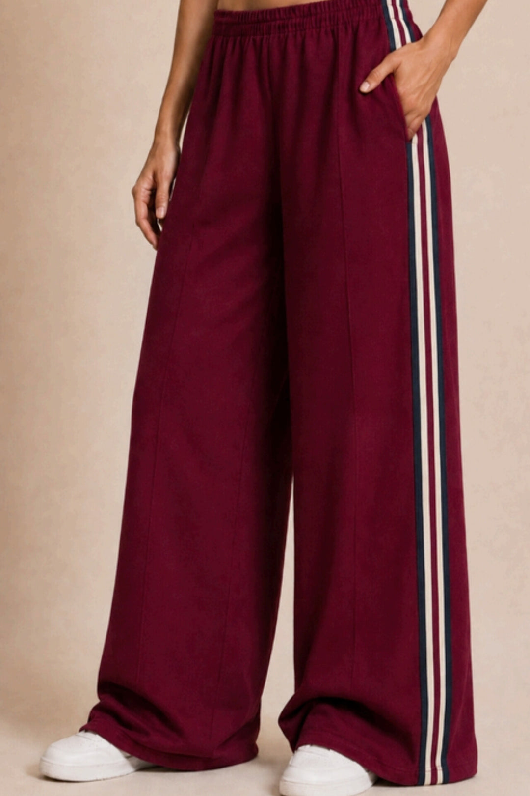 Rider Side Stripe Pants - Burgundy