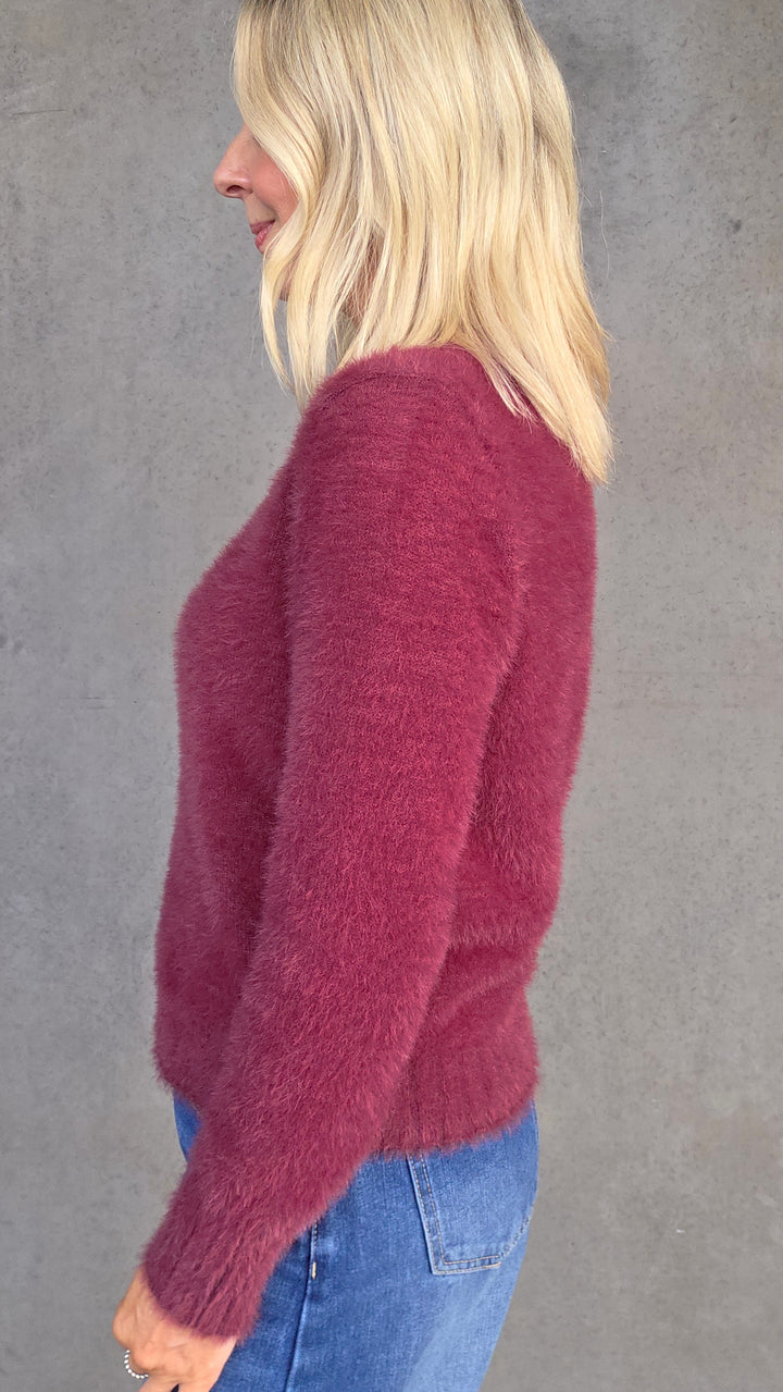 Fluffy Crop Knit - Wine - Mabel and Woods