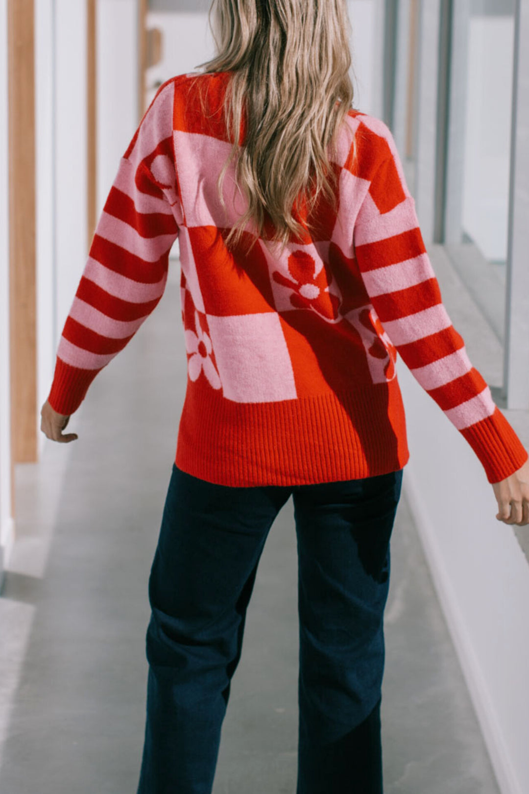 Daisy Square Knit - Pink/Red